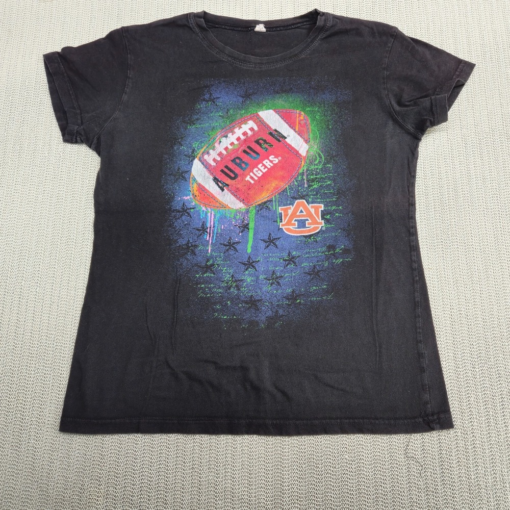 Vintage Auburn Tigers Shirt Youth Extra Large Black Short Sleeve Tultex Y2K